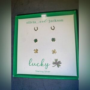 Lucky Brand Sterling Silver & Gold Plated Stud Earring Set - Green & Gold